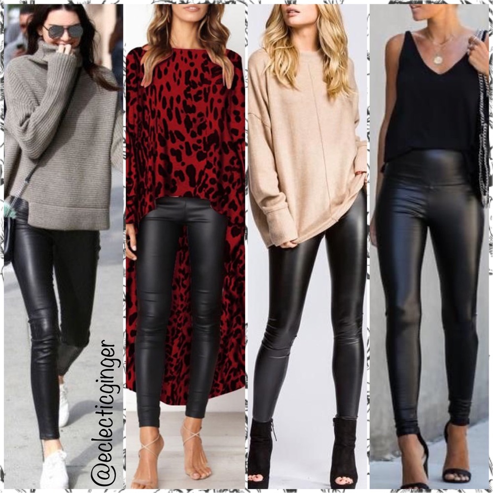 BLACK high waisted faux leather leggings - Picture 8 of 8